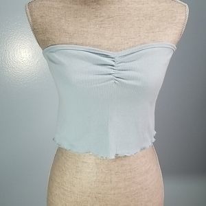 PacSun Basics Ribbed Lettuce Hem Tube Top Pale Blue Size Large NWT
